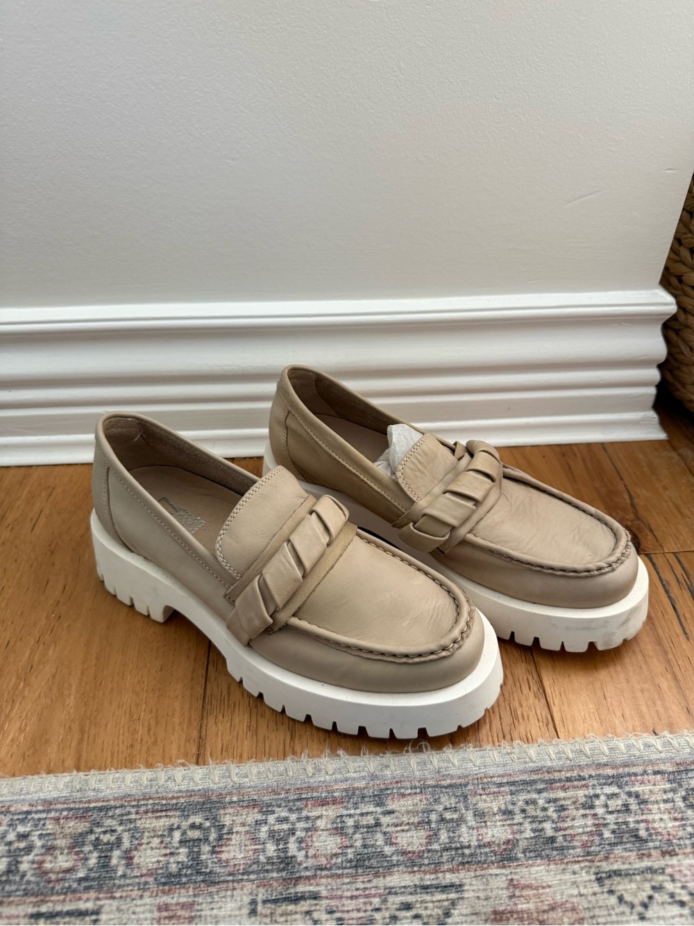 Miz Mooz Taupe Loafers with White Lug Sole